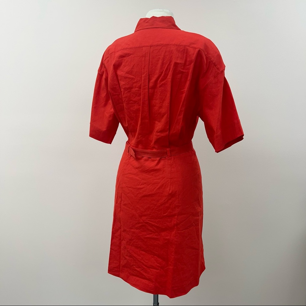 Theory Eco Crunch Belted Mini Shirtdress in Red (1/2) - Picture 4 of 11